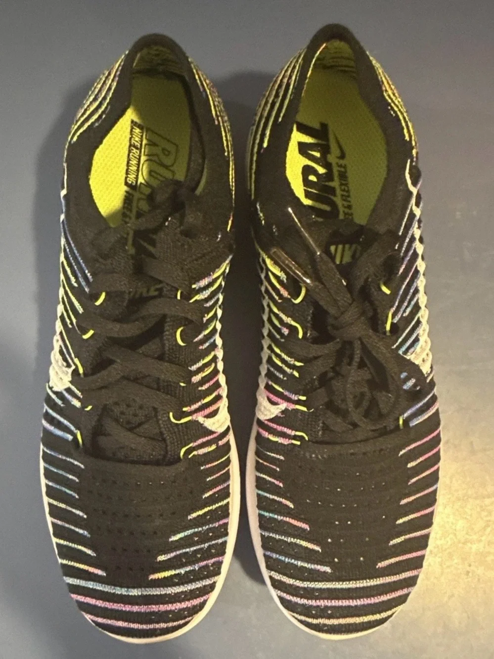 Nike FREE RN FLYKNIT RUNNING SHOE BLACK RAINBOW WOMENS Size 10